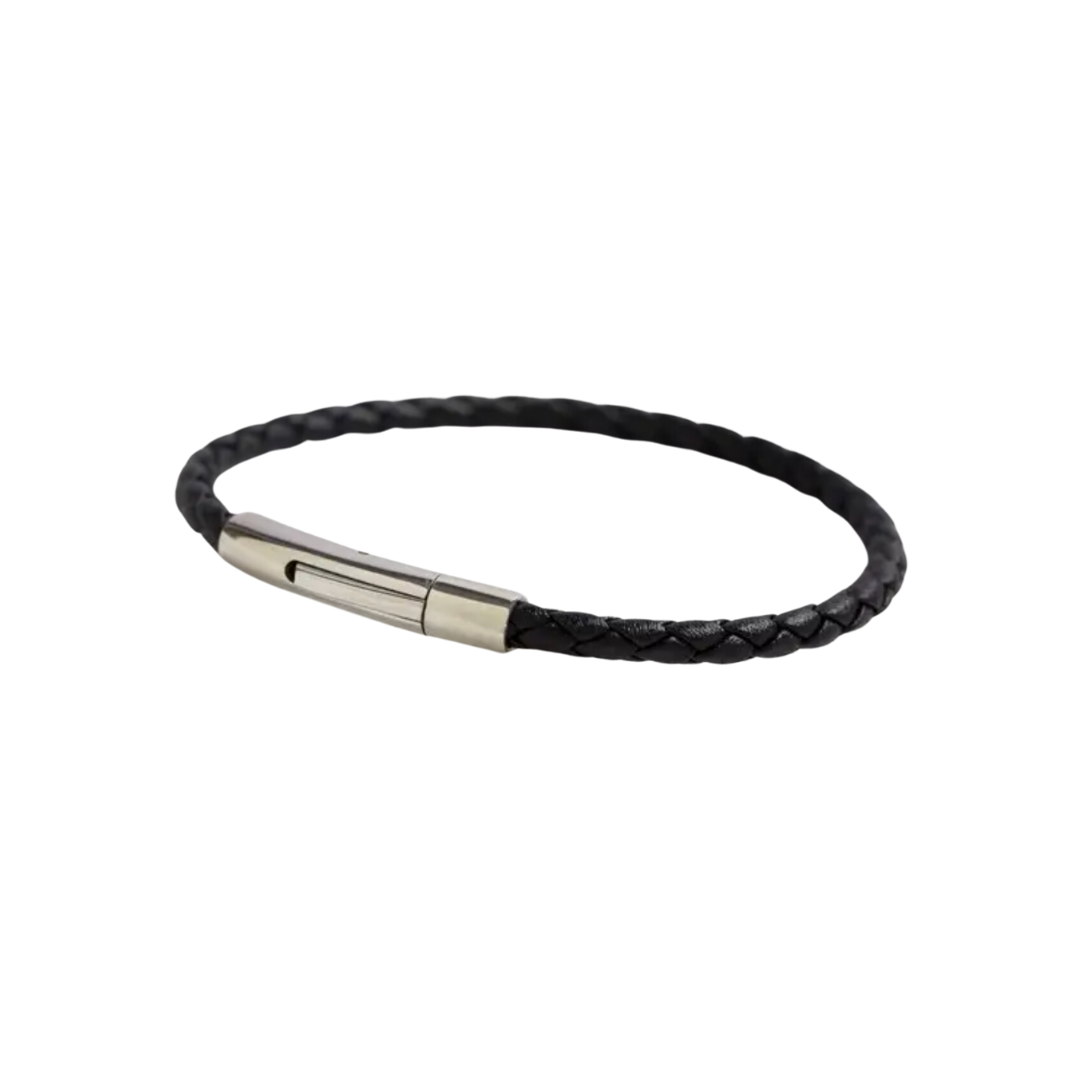 Men's slim woven leather bracelet by Lisa Angel, featuring a minimalist design crafted with durable leather, adjustable for a comfortable fit, and perfect for casual or formal wear.