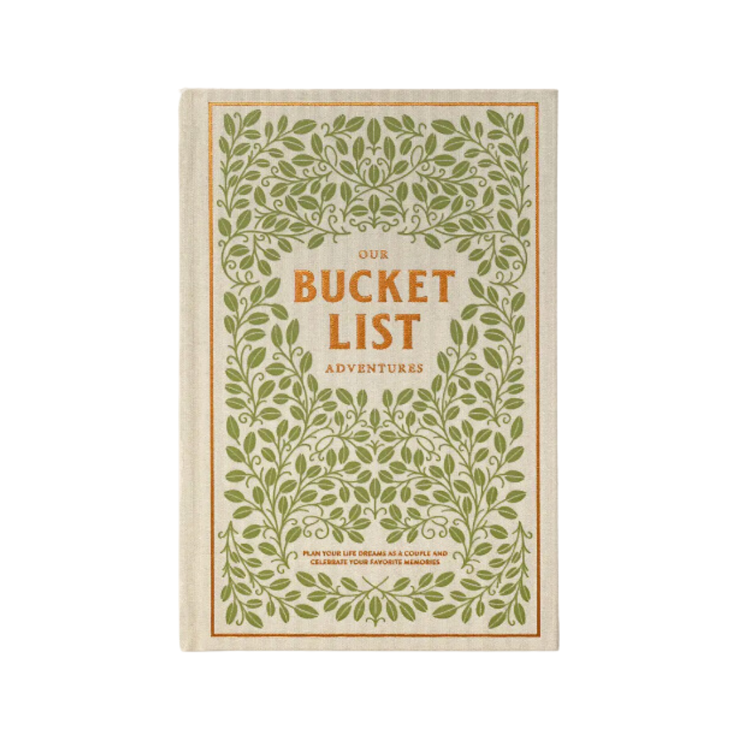 The cover of the "Bucket List" book, featuring a stylish design with bold typography, ideal for recording and tracking personal goals and dreams.