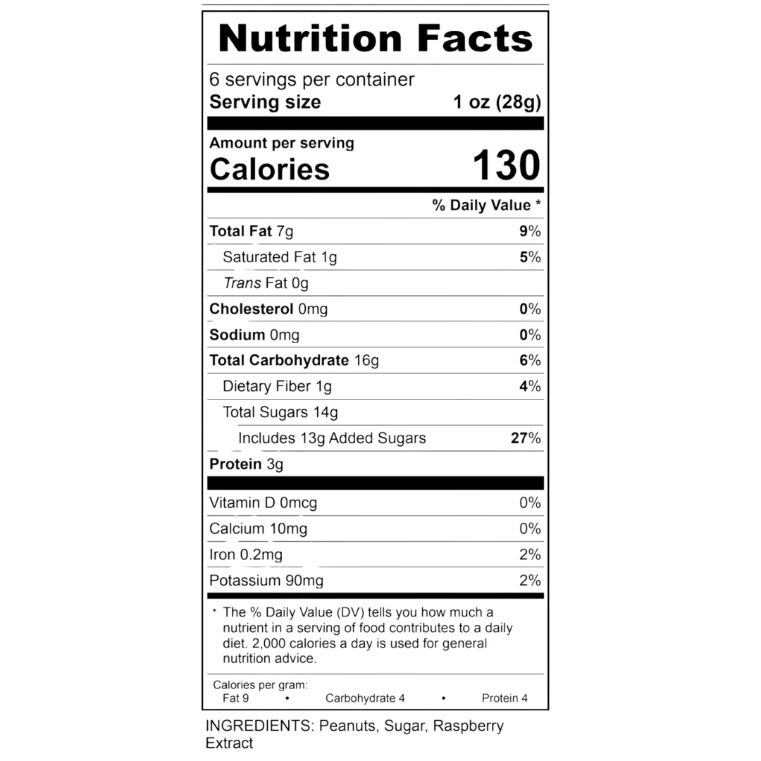 Nutrition facts label for a product with detailed nutritional information.