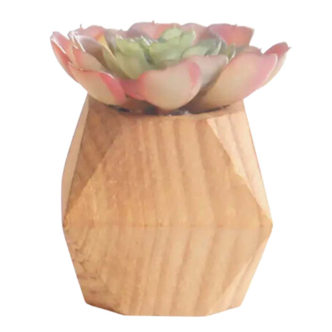 An artificial succulent plant nestled in a rustic wooden base, adding a touch of greenery to any space without the need for maintenance.