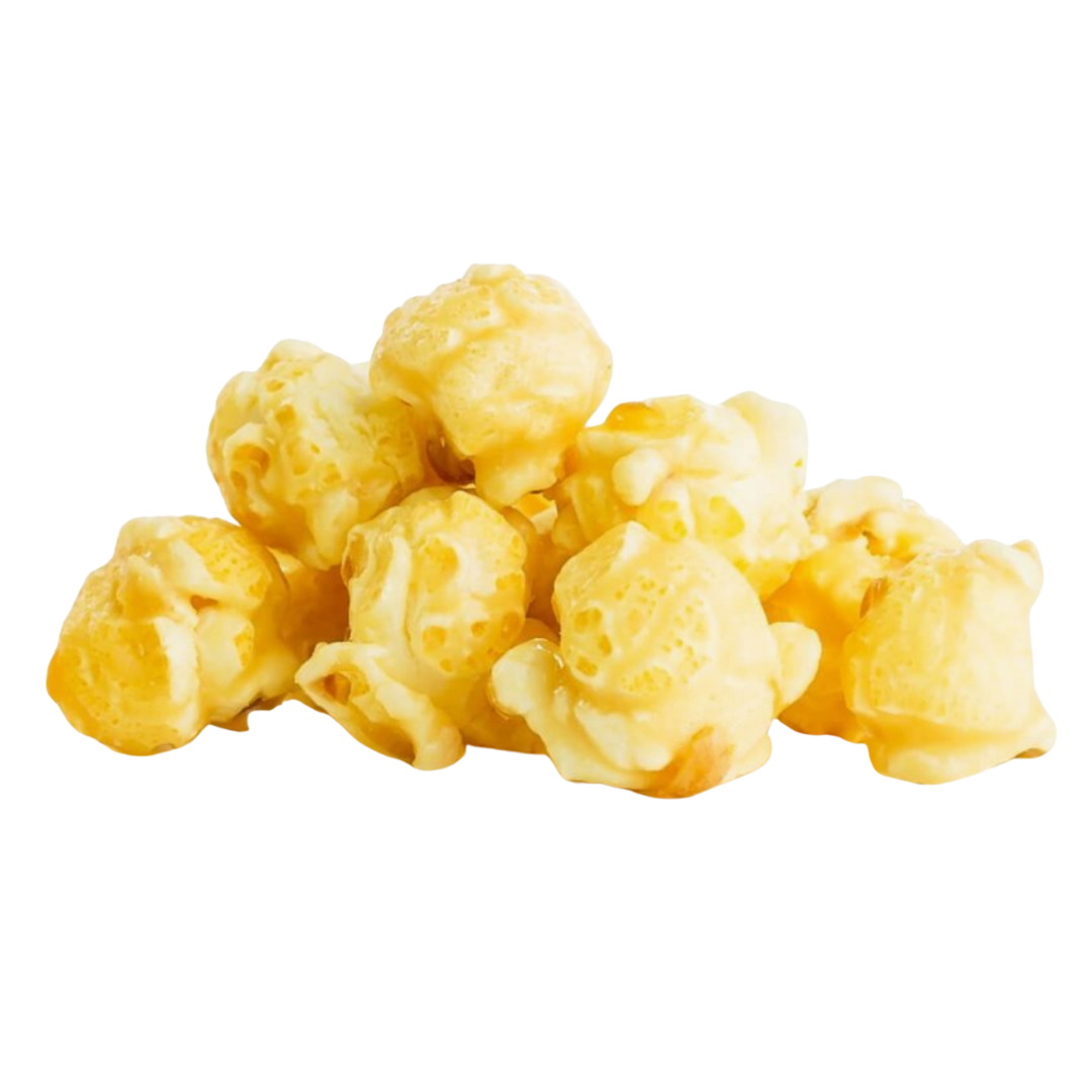 Yellow popcorn on a white background.