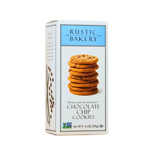 Box of Rustic Bakery chocolate chip cookies on a white background.