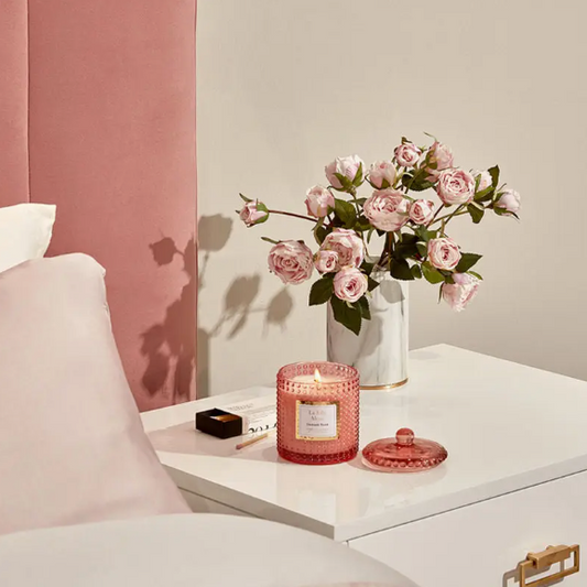 Enhance your space with the Marvella Rose Glass Candle from La Jolie Muse, a perfect addition to your custom gift box at Me To You Box. Create a personalized blend of luxury and relaxation.