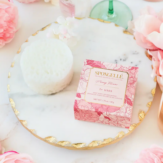 Indulge in the enchanting Peony Flower Infused Body Buffer from Spongellé, a fragrant treat now offered in the customizable Me To You Box. Add a touch of floral elegance to your self-curated gift collection.