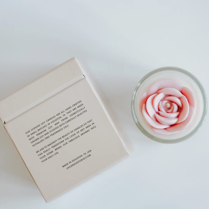 Unwind with the allure of a boxed soy candle, filling the air with rose mood bliss.