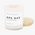 'Spa Day' Soy Candle: A white glass jar candle with a wooden lid, offering a tranquil ambiance for self-care rituals. This 11oz candle features a soothing blend of sea salt, jasmine, woody, and creamy notes, with a burn time of over 50 hours. Crafted with a cotton wick and soy-based wax, it's vegan, non-GMO, and free from phthalates and toxins.