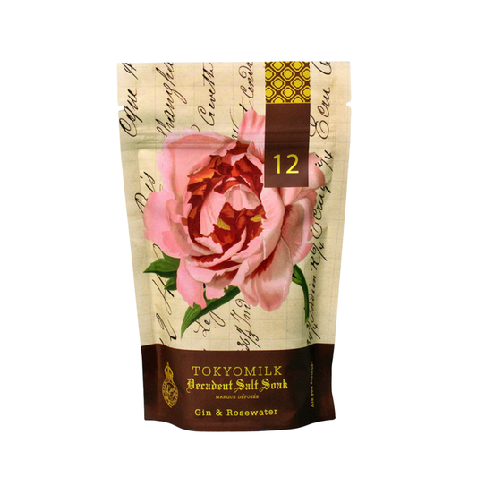 TOKYOMILK Decadent Salt Soak packaging with a pink rose design on a white background