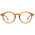Round eyeglasses with a translucent amber-orange acetate frame and clear lenses, shown against a plain white background.
