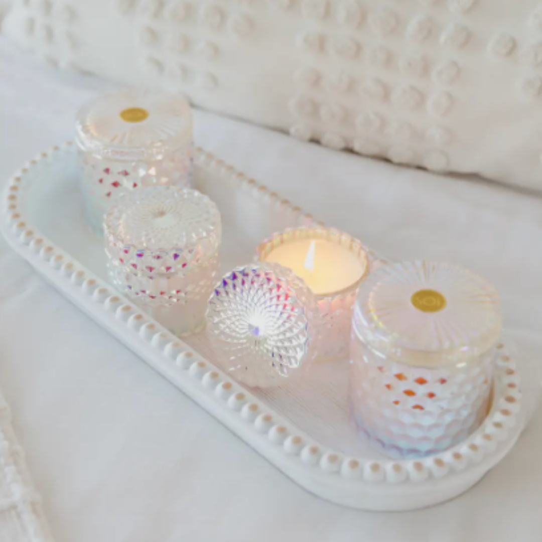 Captivating tray with four Glass Shimmer Candles, radiating warm glow, a perfect addition to your Me To You Box – customize and create the ultimate gift experience!