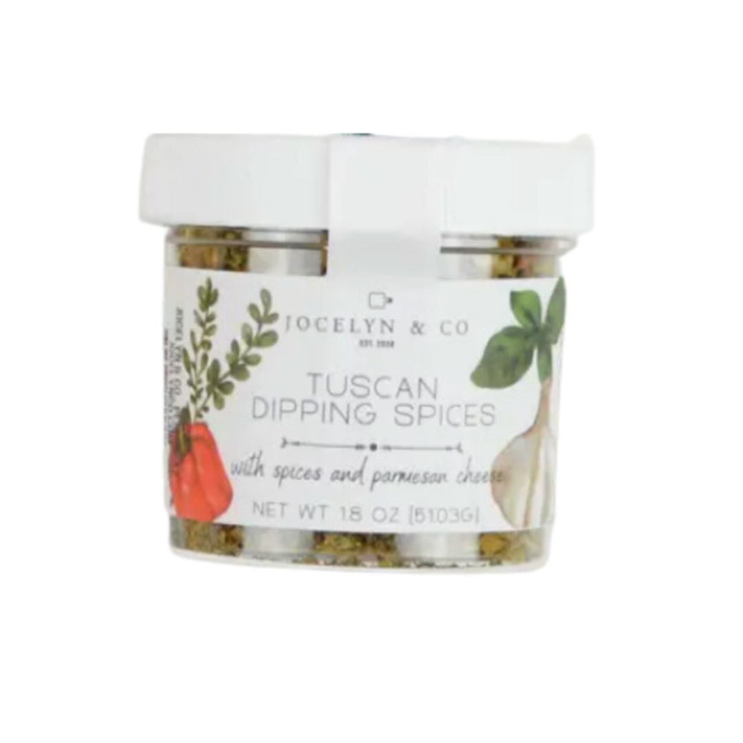 Jar of gourmet dipping spices with a blend of aromatic herbs and seasonings, designed to elevate the flavor of your appetizers and snacks.