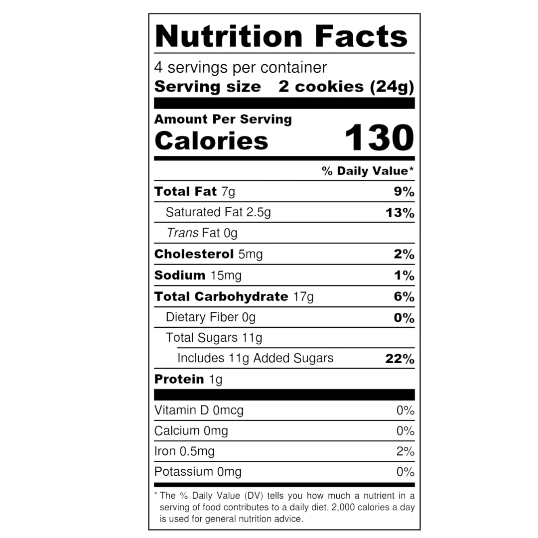 Nutrition facts label for a product with detailed calorie and ingredient information.