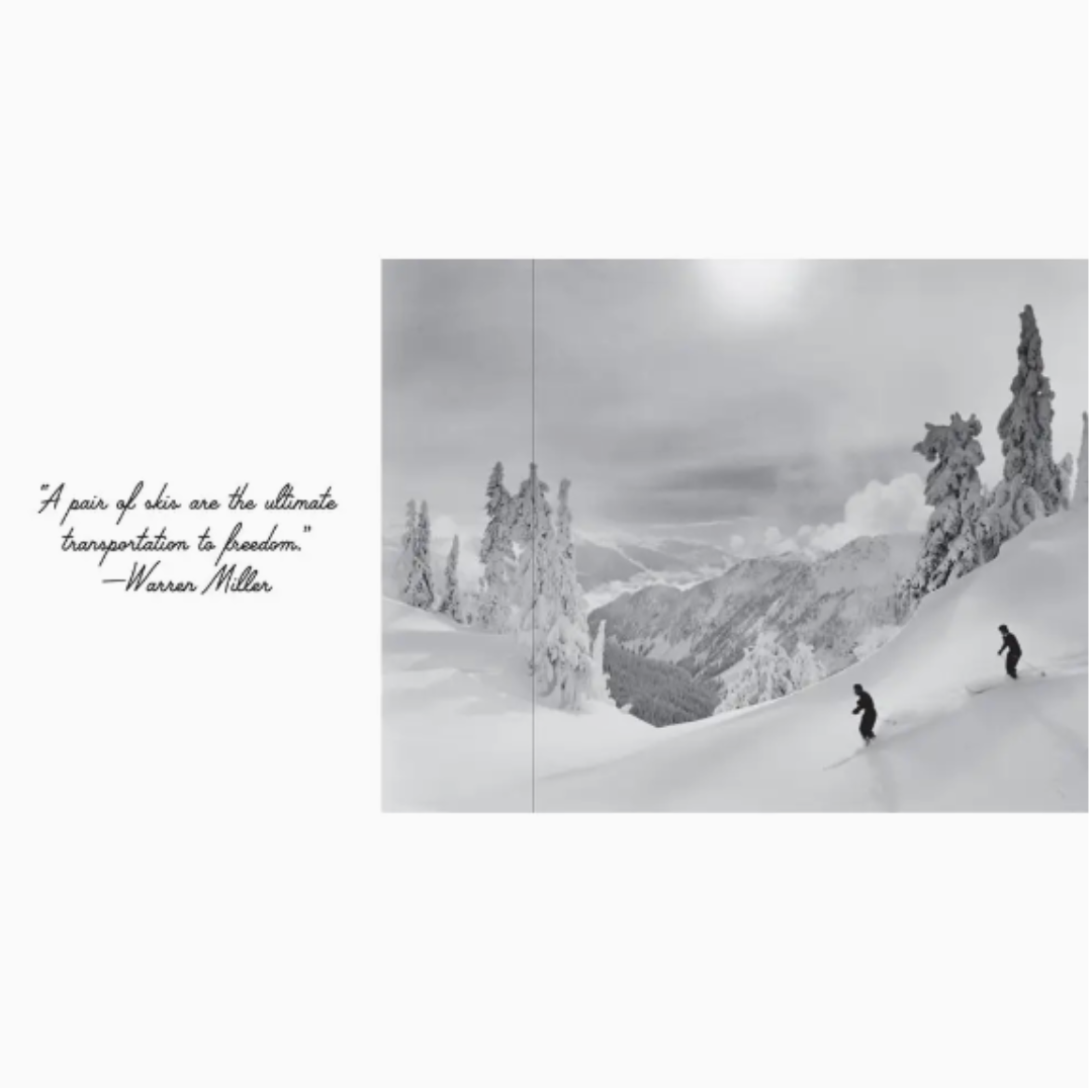 Elegant hardcover book with black-and-white vintage skiing photographs, capturing the nostalgic charm of classic ski scenes and slopes.