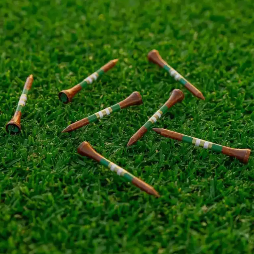 50-pack of durable birch hardwood golf tees, stronger than traditional tees and crafted for superior performance. With meticulously painted heads, these tees add a touch of style and professionalism to your golfing experience.