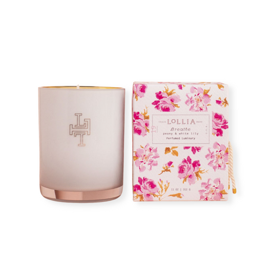 lollia breathe peony & white lilly candle