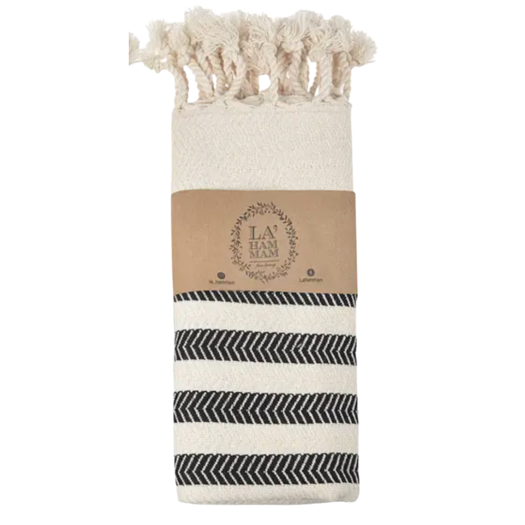 Chic 40"x18" Turkish cotton hand towel in timeless black and white stripes, elevating style and functionality in your daily routine.
