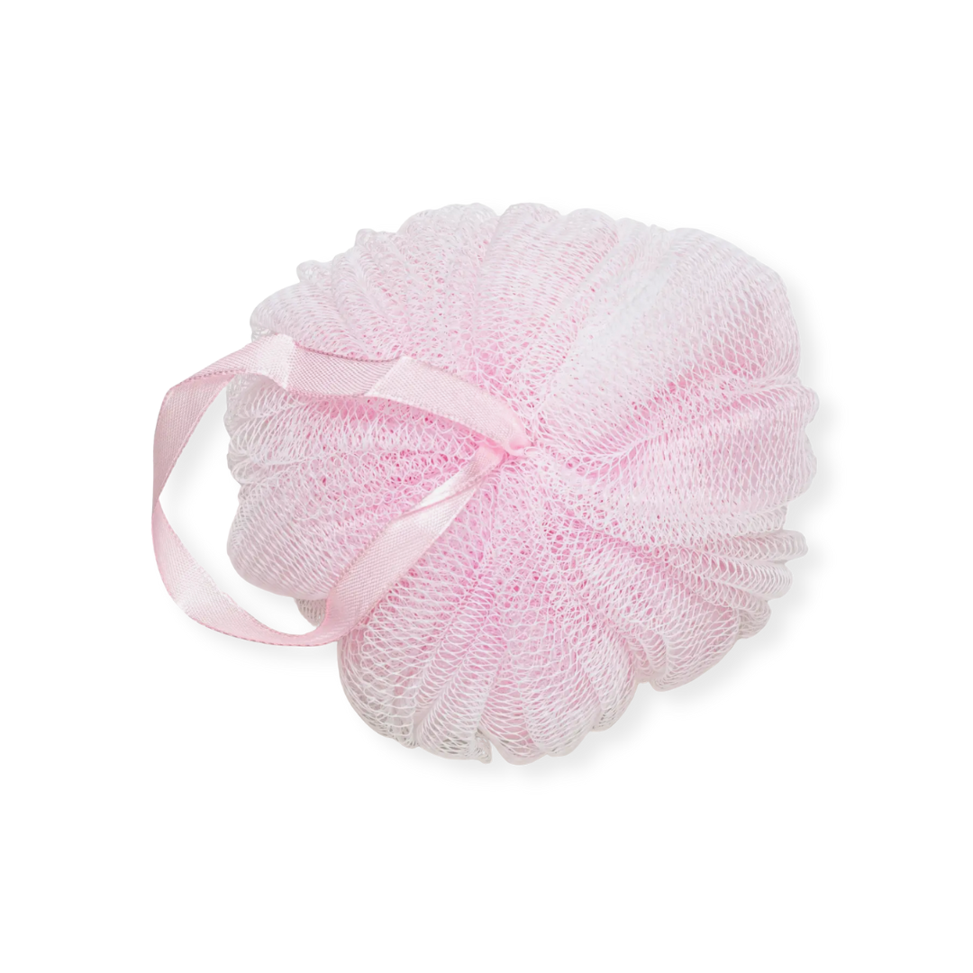 Soft light pink shower loofah with hanging cord, perfect for gentle exfoliation. Add it to your Me To You Box custom gift for a spa-worthy experience!