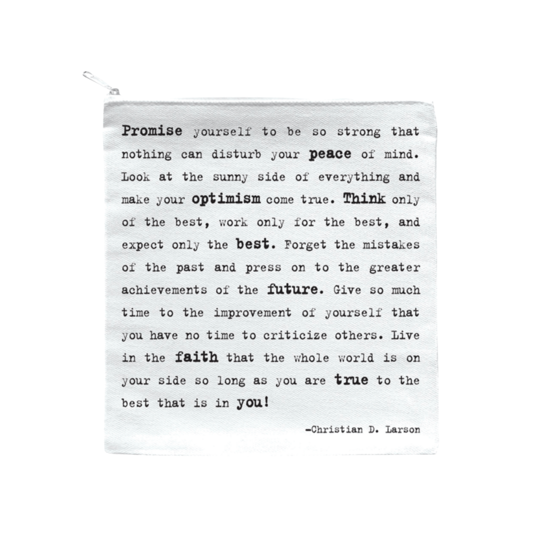 promise yourself quote canvas zip pouch
