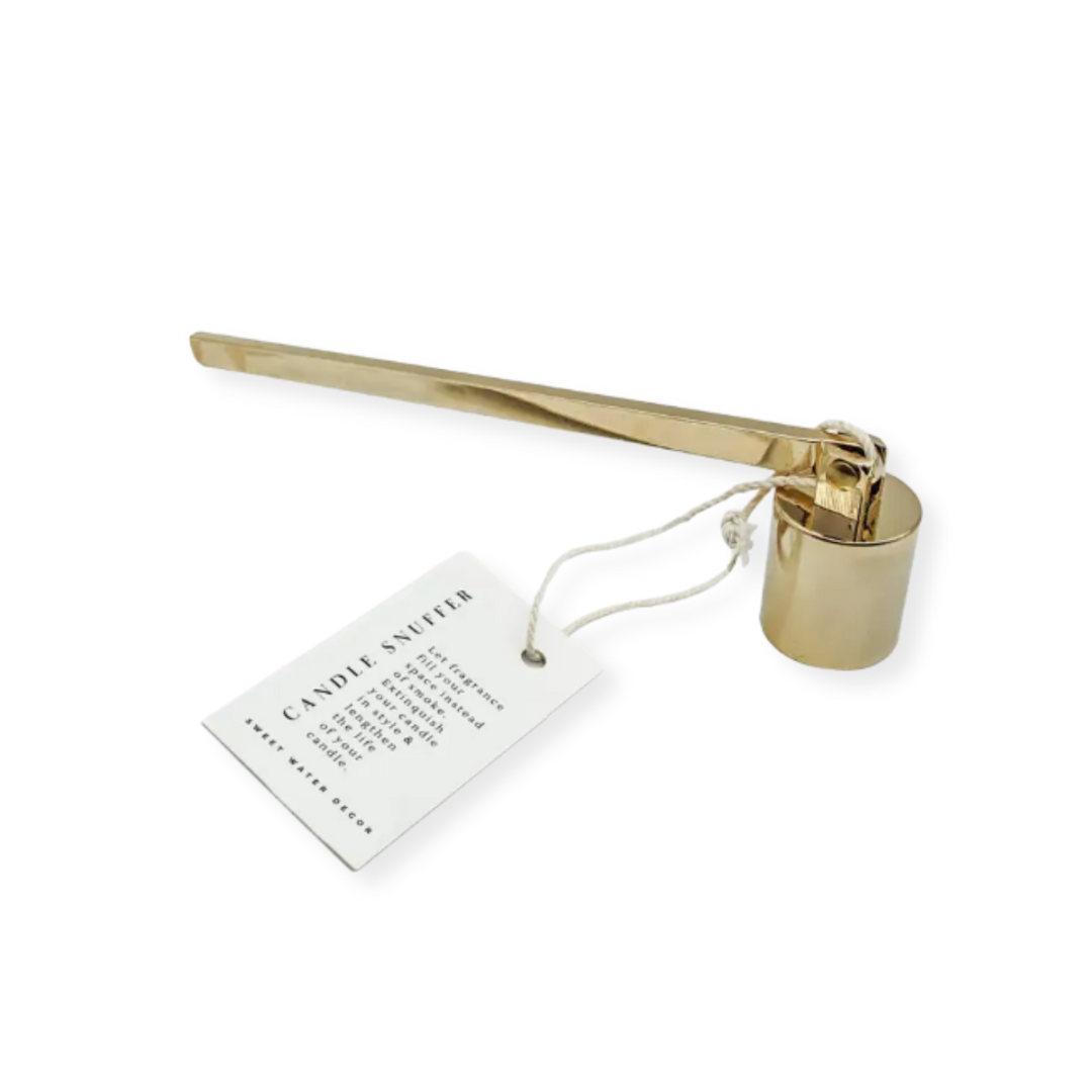 Gold candle snuffer: Elegant tool with a polished finish, used to extinguish candles in style.