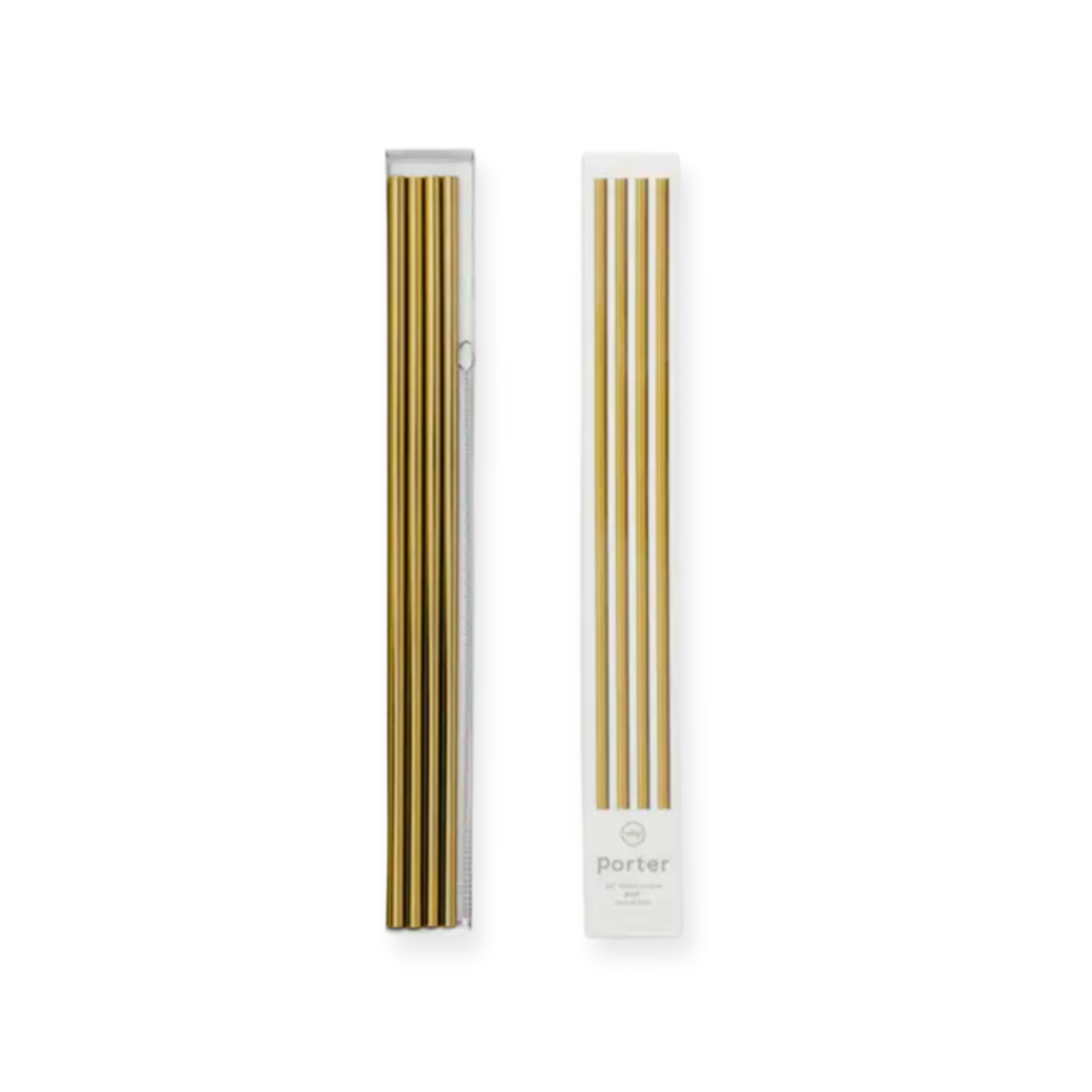 Eco-Friendly Gold Metal Straw Set of 4 with Cleaner - Sustainable Stainless Steel Straws Boxed Set, available at Me To You Box for a greener lifestyle.