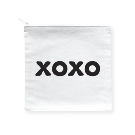 7" cotton canvas pouch, zip closure. White canvas, black "XOXO" for a touch of love and style."