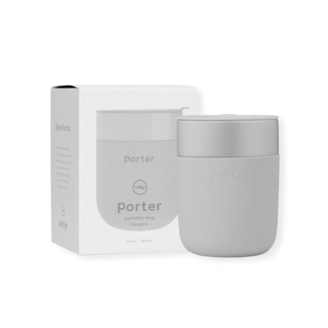 12oz Light Grey Silicone & Ceramic Mug by Porter, BPA-free. Sleek design for hot or cold drinks. Ideal for your customizable gift box at Me To You Box.